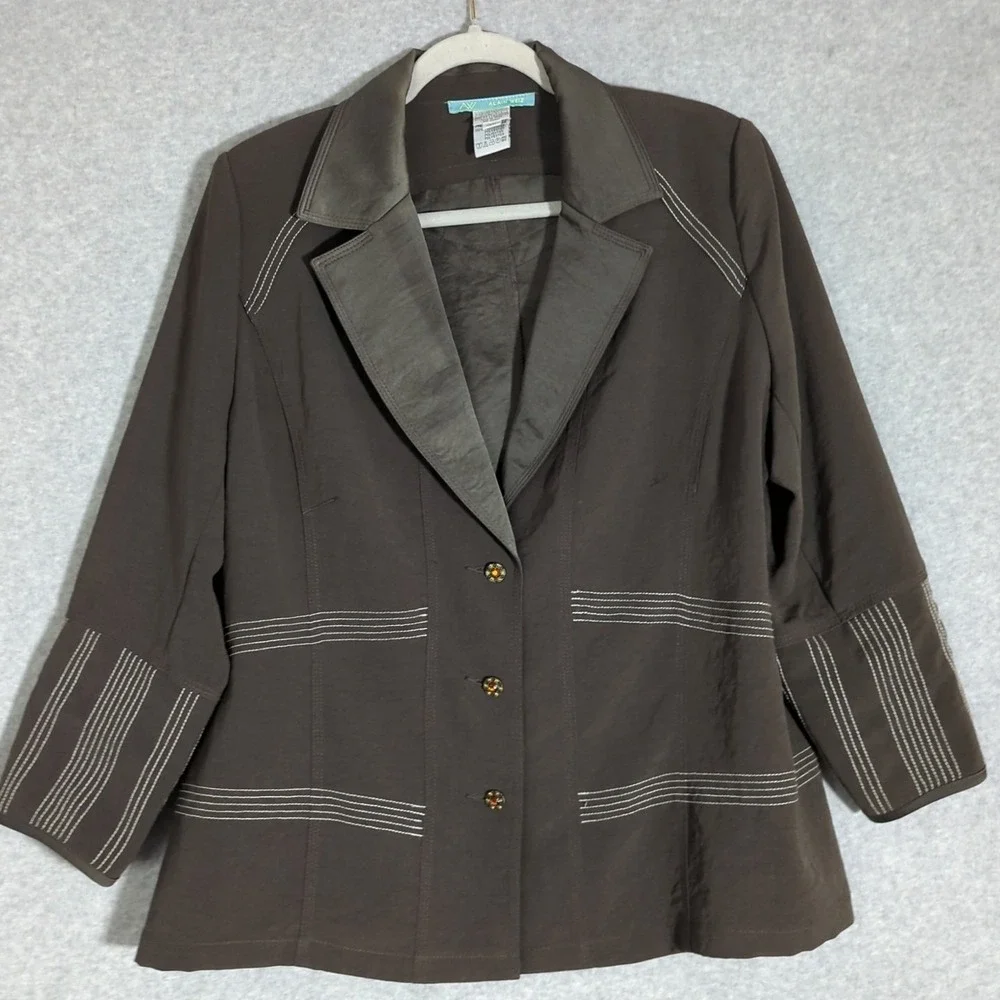Alain Weiz Arty Blazer Jacket Women 18 Embroider Embellish Taupe Career Church